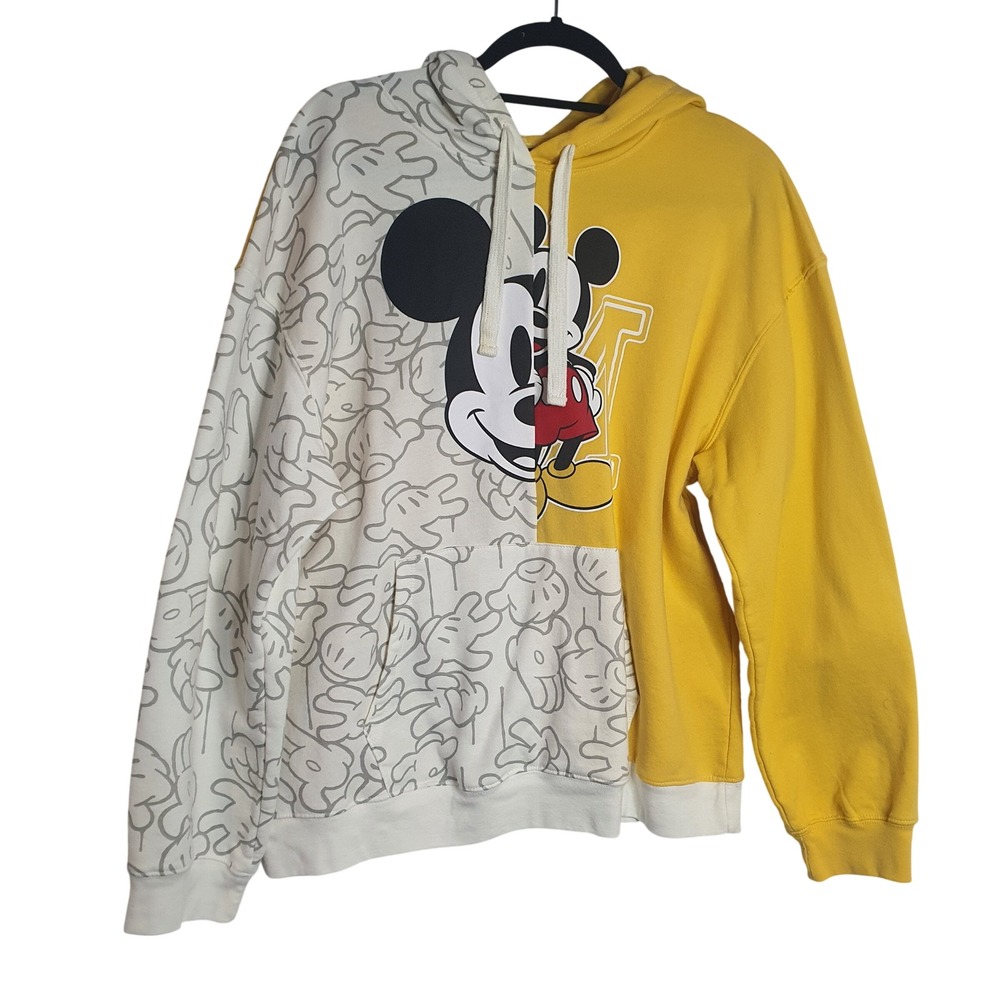 Disney Mickey Mouse Split‎ Hoodie Yellow White Graphic Fleece Pullover XXXL 21